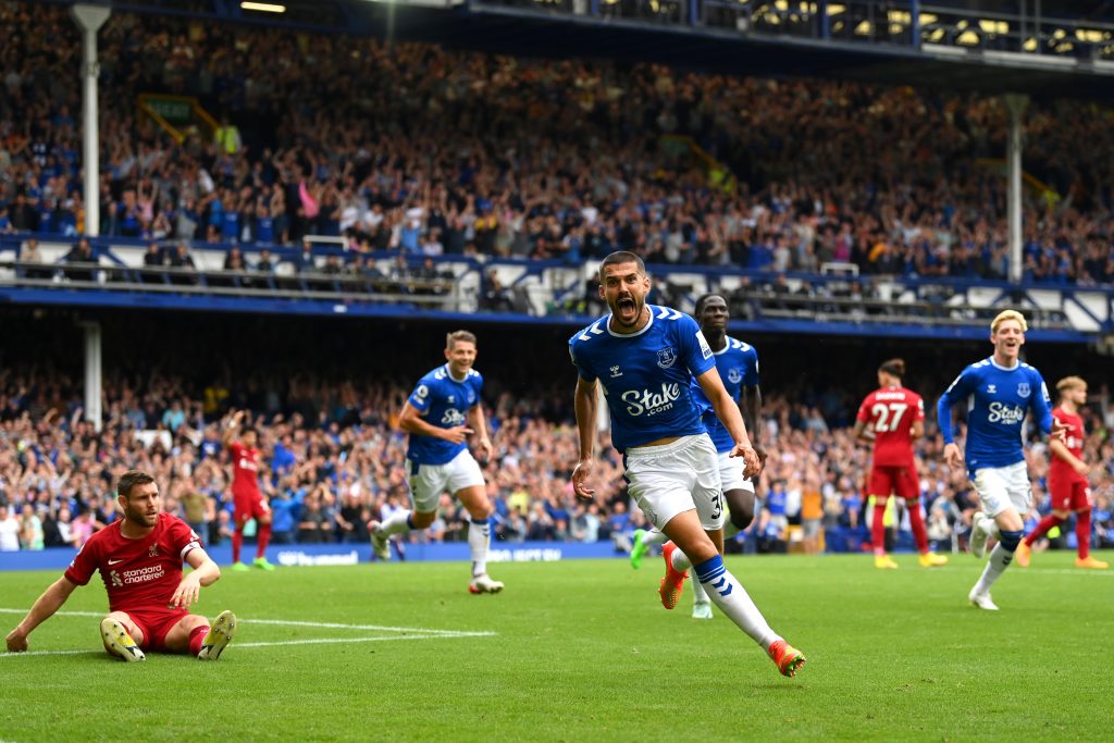 Conor Coady in action for Everton against Liverpool