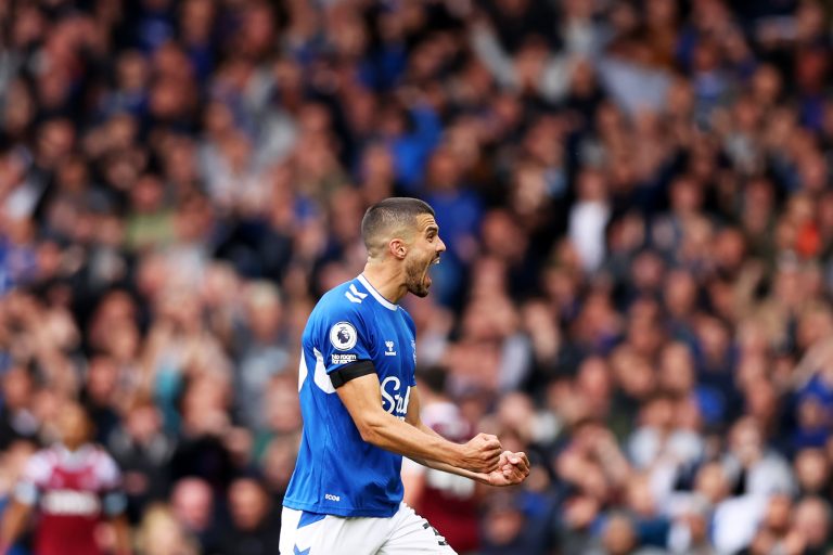 Conor Coady celebrates with Everton