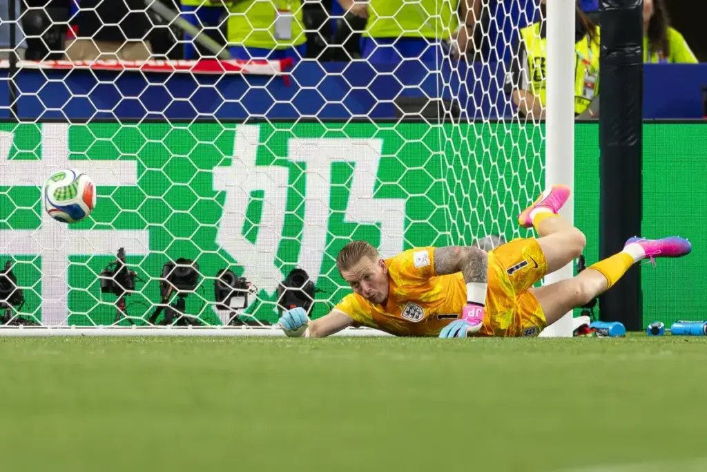 Safe hands: Pickford’s assured display in England’s 4-2 victory over Croatia