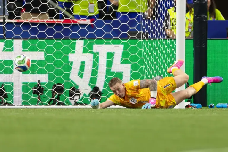Safe hands: Pickford’s assured display in England’s 4-2 victory over Croatia