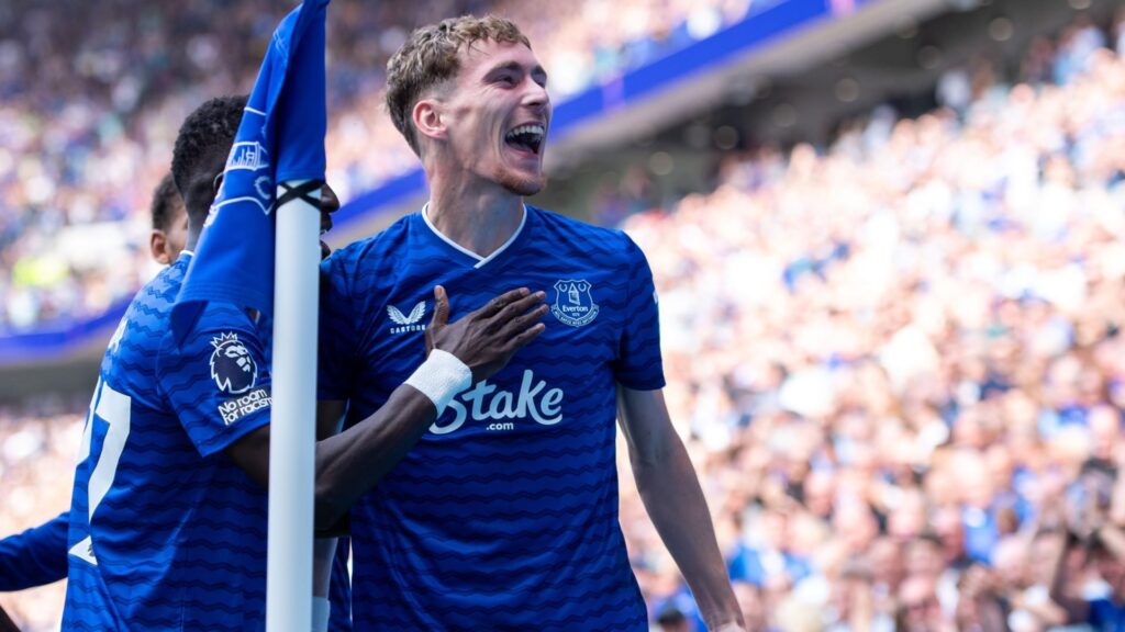 James Garner celebrating during a match for Everton FC
